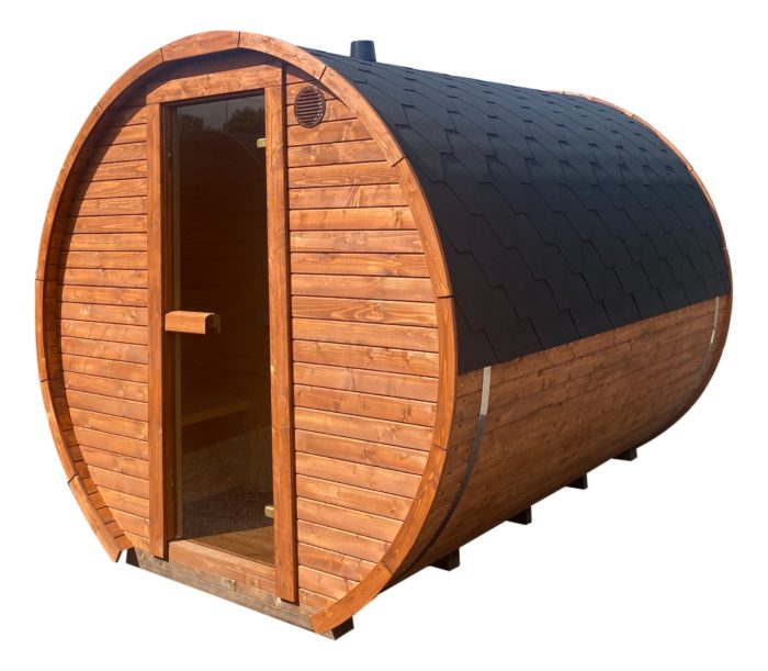 Sauna | Terrassensauna | Fasssauna mit Vorraum | Gartensauna 5 Meter